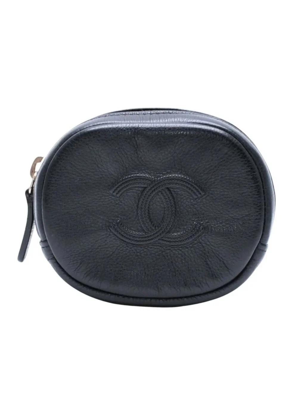 Chanel Coin Purse CC Logo Round Leather Black Gold